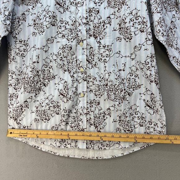 BLUE Pronto Uomo Dress Shirt Men's Size Large Blue and Brown Striped Paisley - Picture 6 of 11